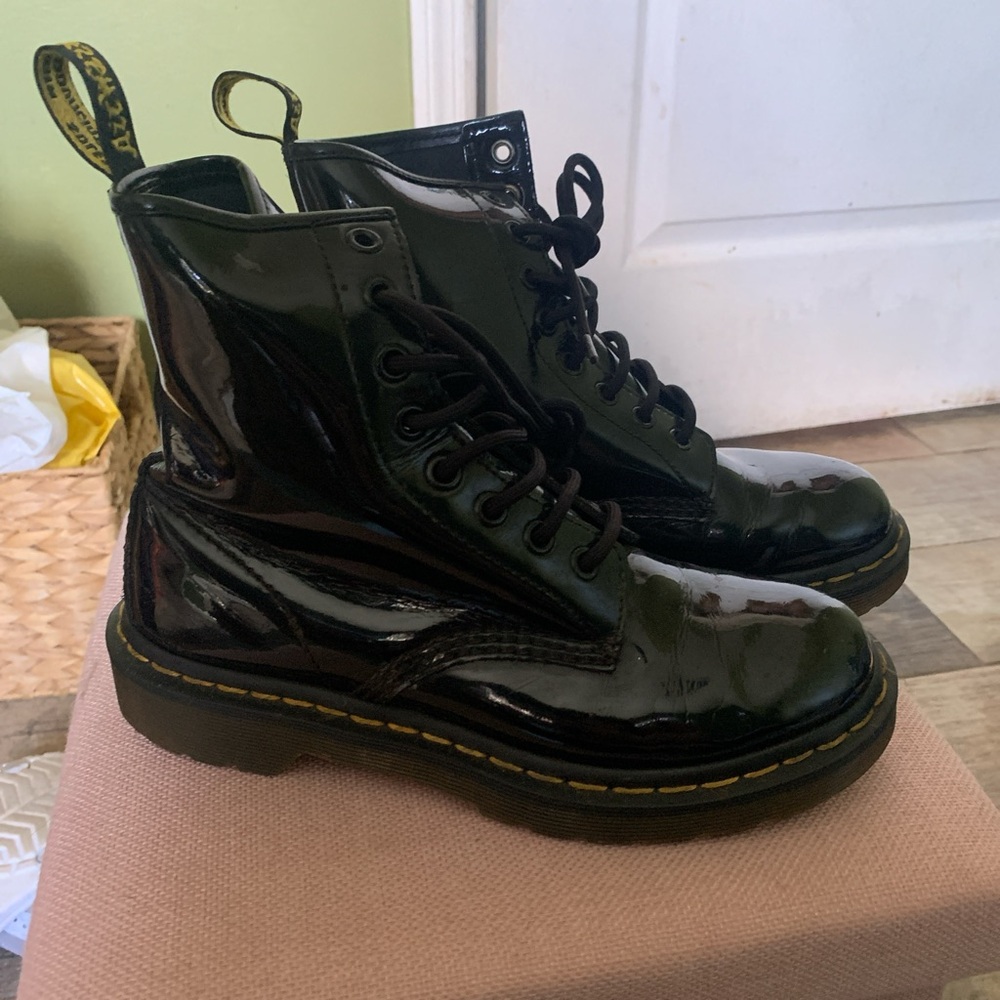 Dr. Martens Shiny Black Lace-Up Boots - Picture 2 of 5